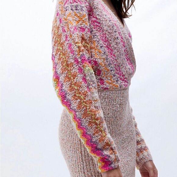 New Free people Forever Fair isle sweater in strawberry combo knit size S - Picture 3 of 11